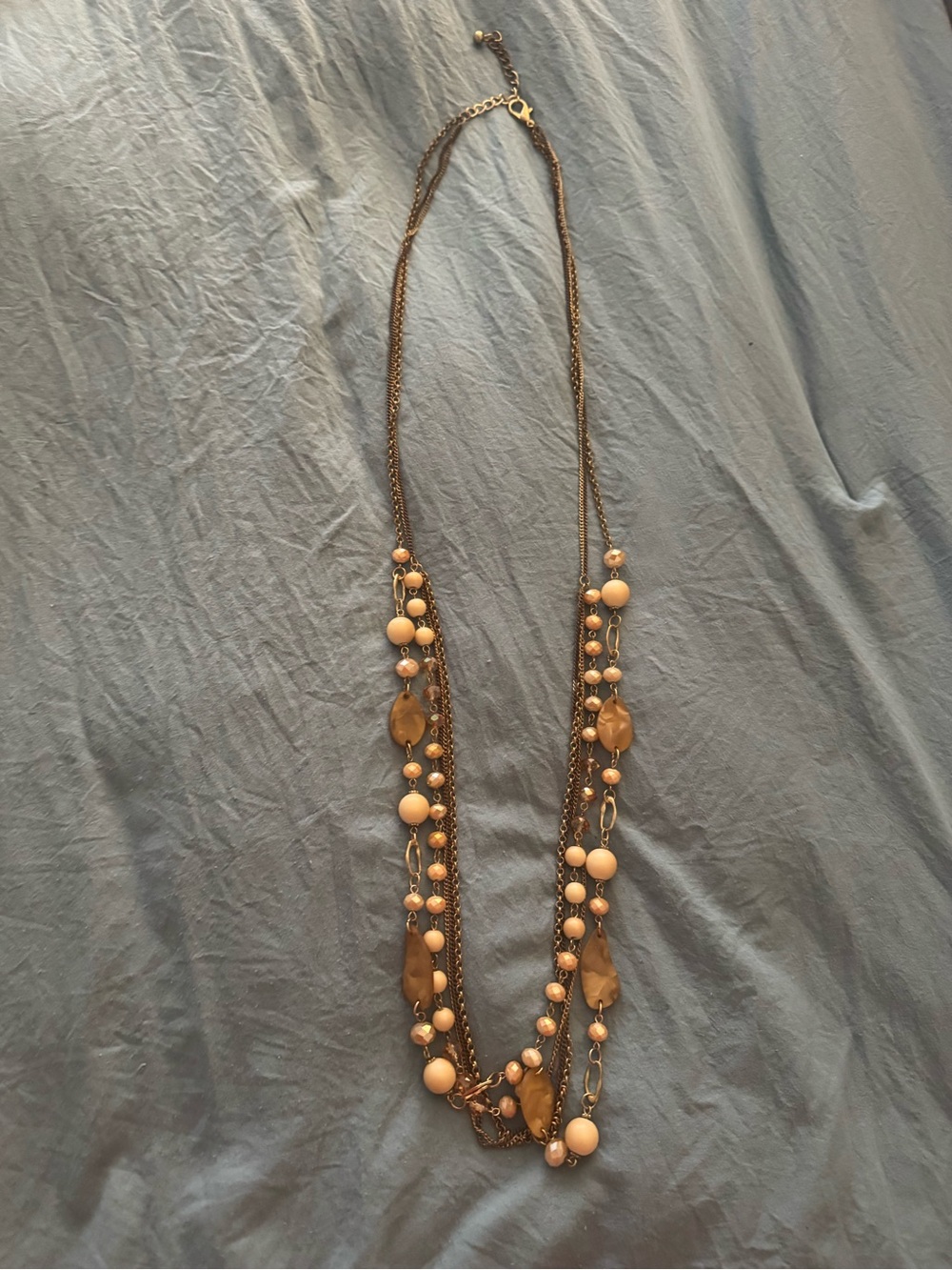 Peach Bead Layered Chain Necklace with Gold-Tone Accents